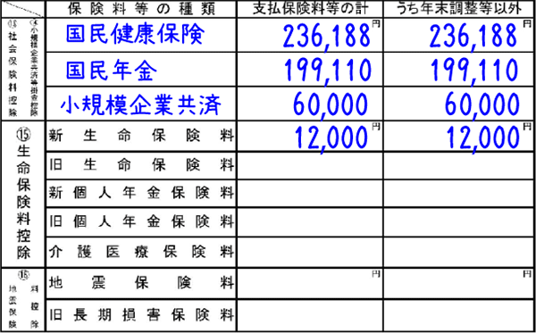 保険料控除の内訳の書き方(確定申告書第二表)
