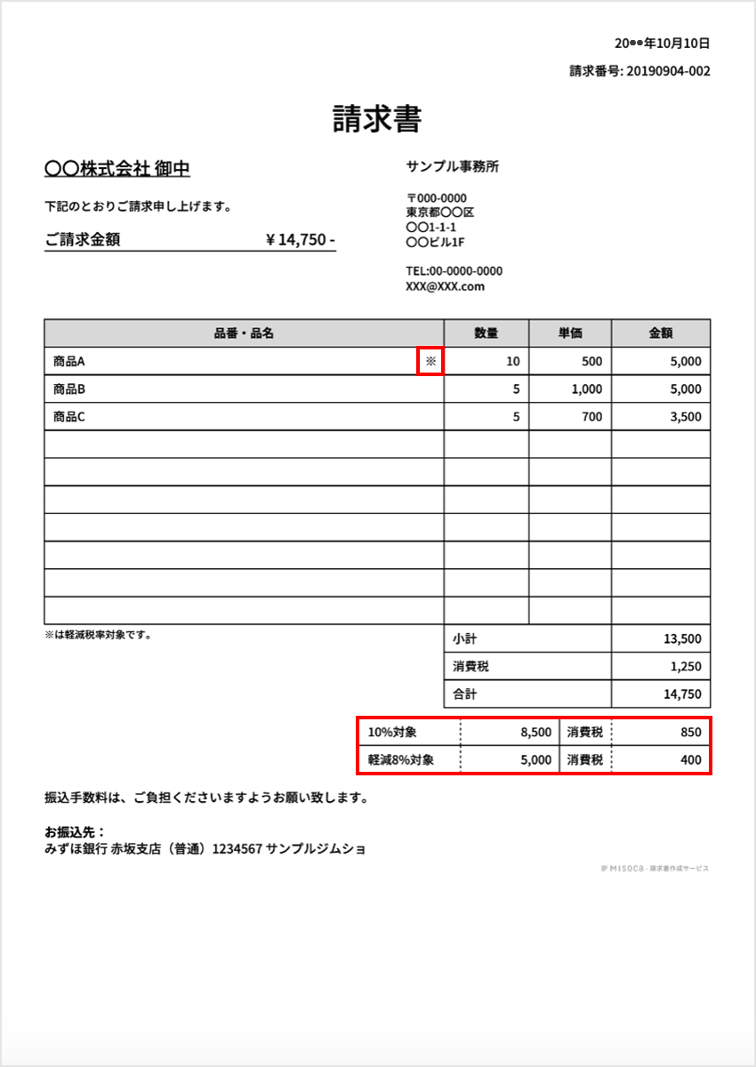 請求書の消費税と源泉徴収 請求書の書き方 記入例