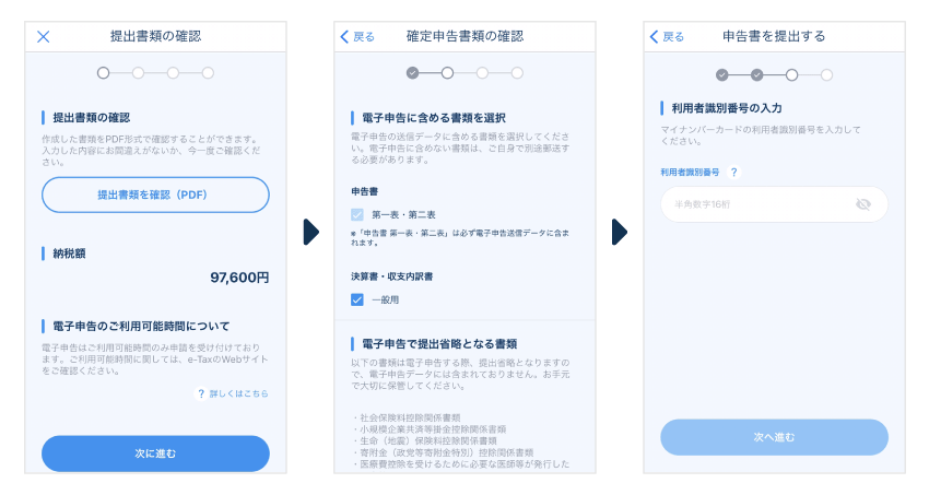 マネーフォワードクラウド確定申告の電子申告画面(e-Tax)